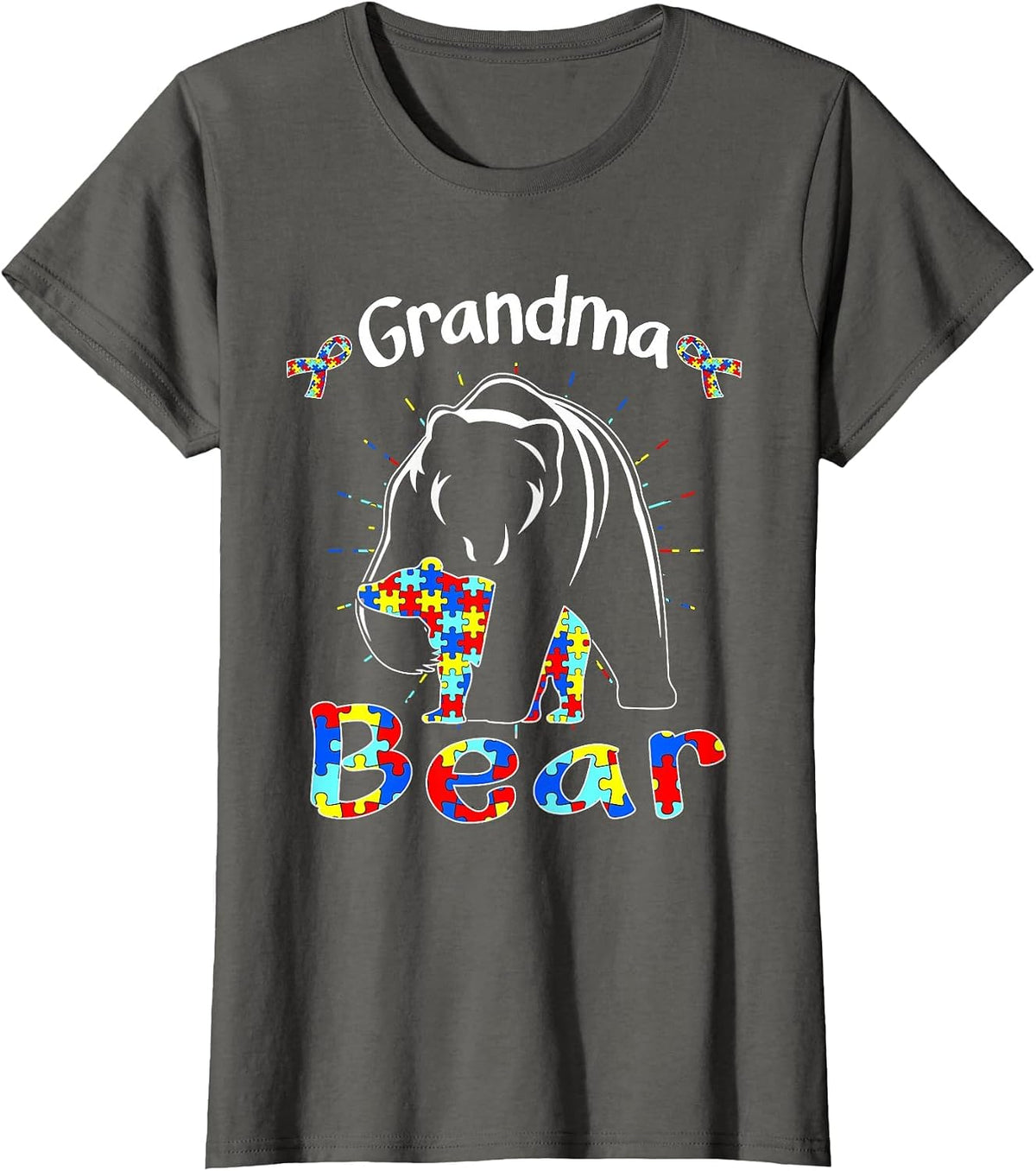 Cute Grandma Bear Autism Awareness Autistic Family Lover T-Shirt - Asphalt Grey