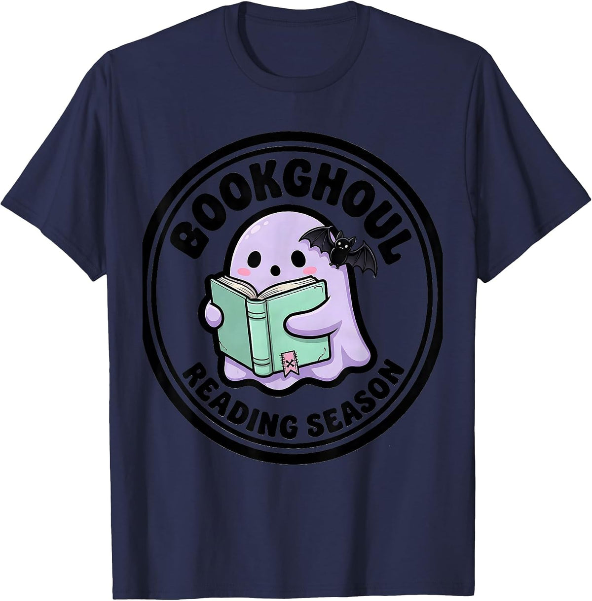 Men's Bookghoul Reading Season Pastel Goth Kawaii Teacher Autumn T-Shirt - Navy Blue