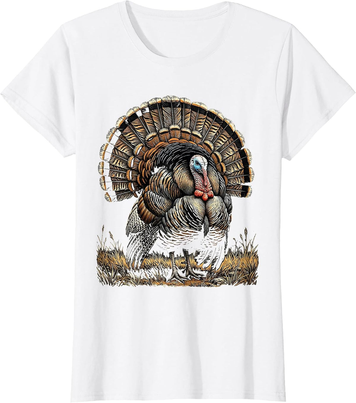Turkey Feathers Full Strut Illustration T-Shirt - White