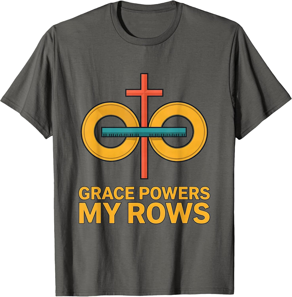 Men's Grace Powers My Rows Funny Christian Weightlifting Gym Humor T-Shirt - Asphalt Grey