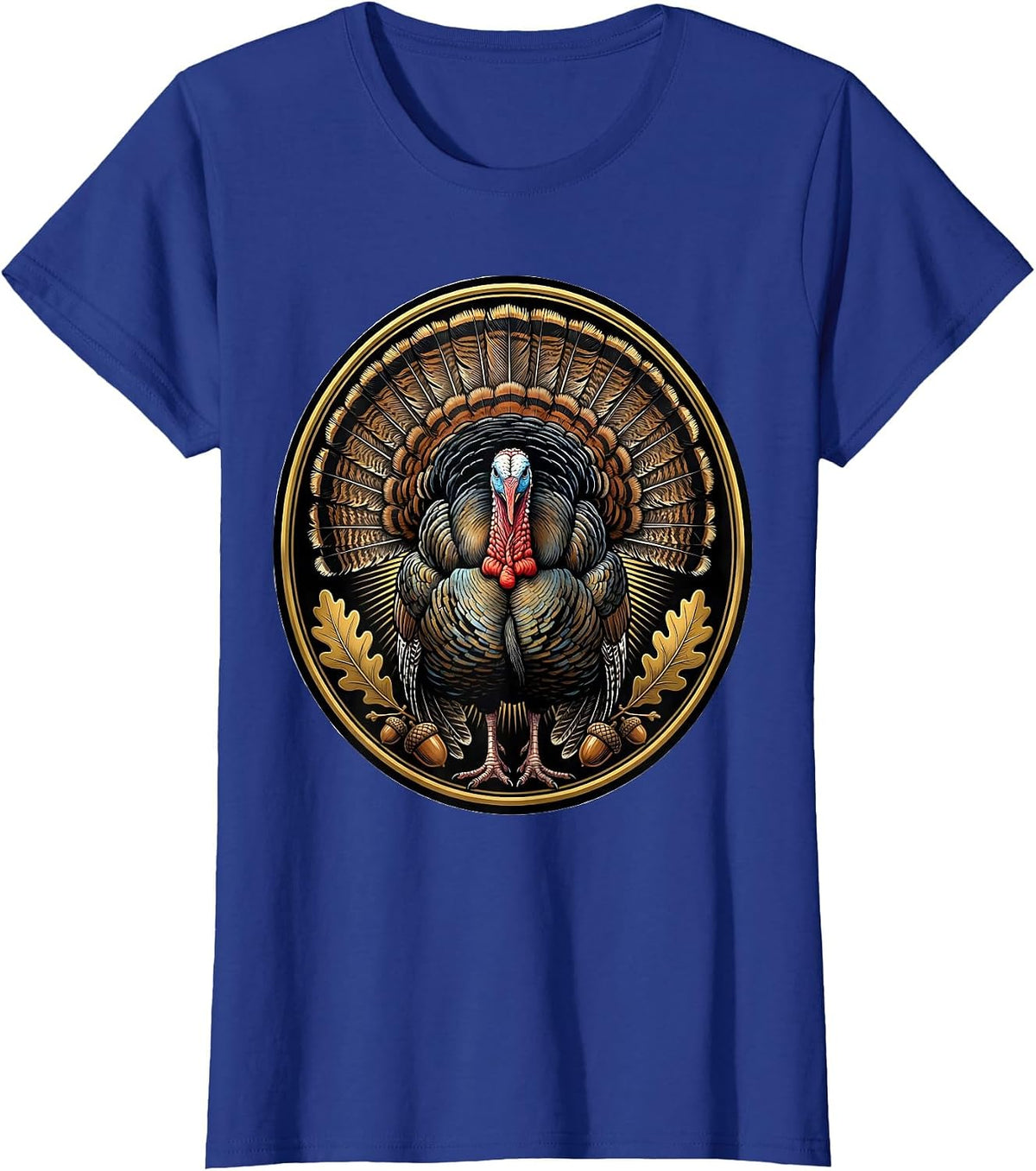 Women's Turkey Feathers Full Strut Fan Illustration T-Shirt - Royal Blue