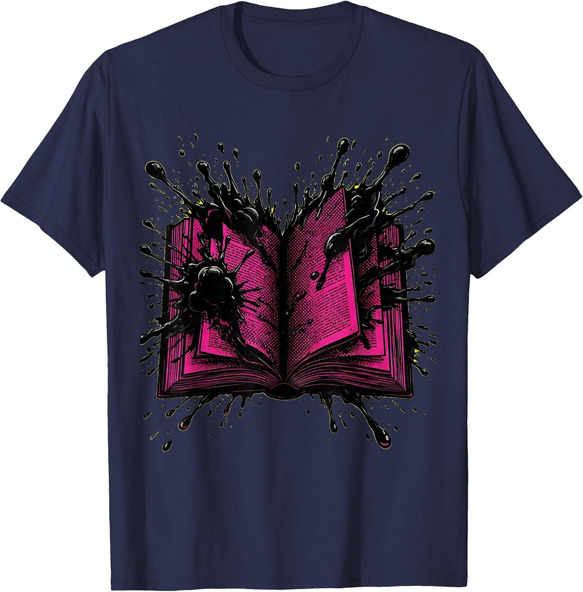 Ink Splatter Open Book English Teacher Gift T-Shirt - Navy Blue