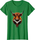 Women's Deadly Skeleton Very Soft Highland Cow Halloween Funny Fall T-Shirt - Kelly Green