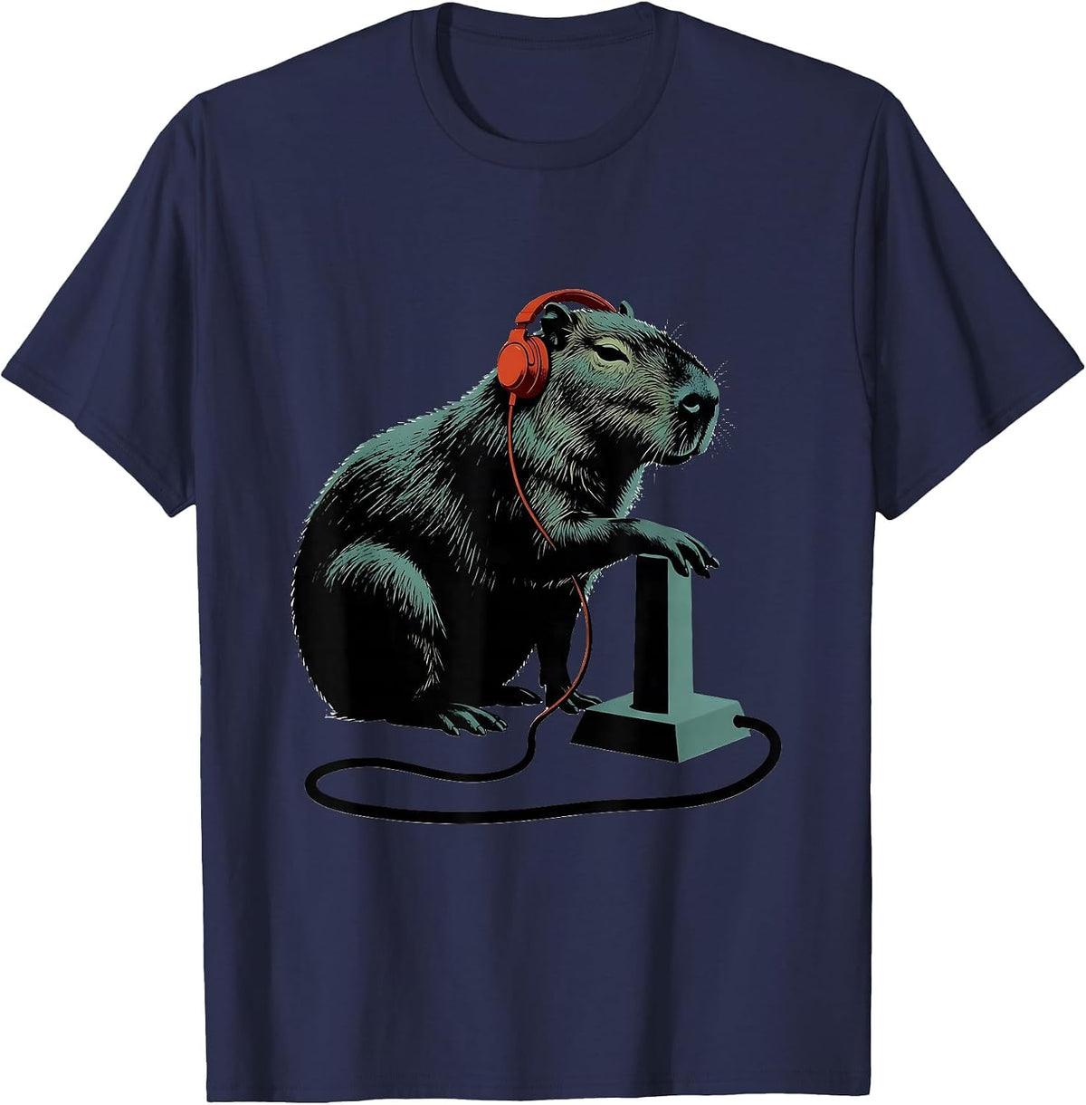 Men's Capybara Gamer Meme Humor Retro Funny T-Shirt - Navy Blue