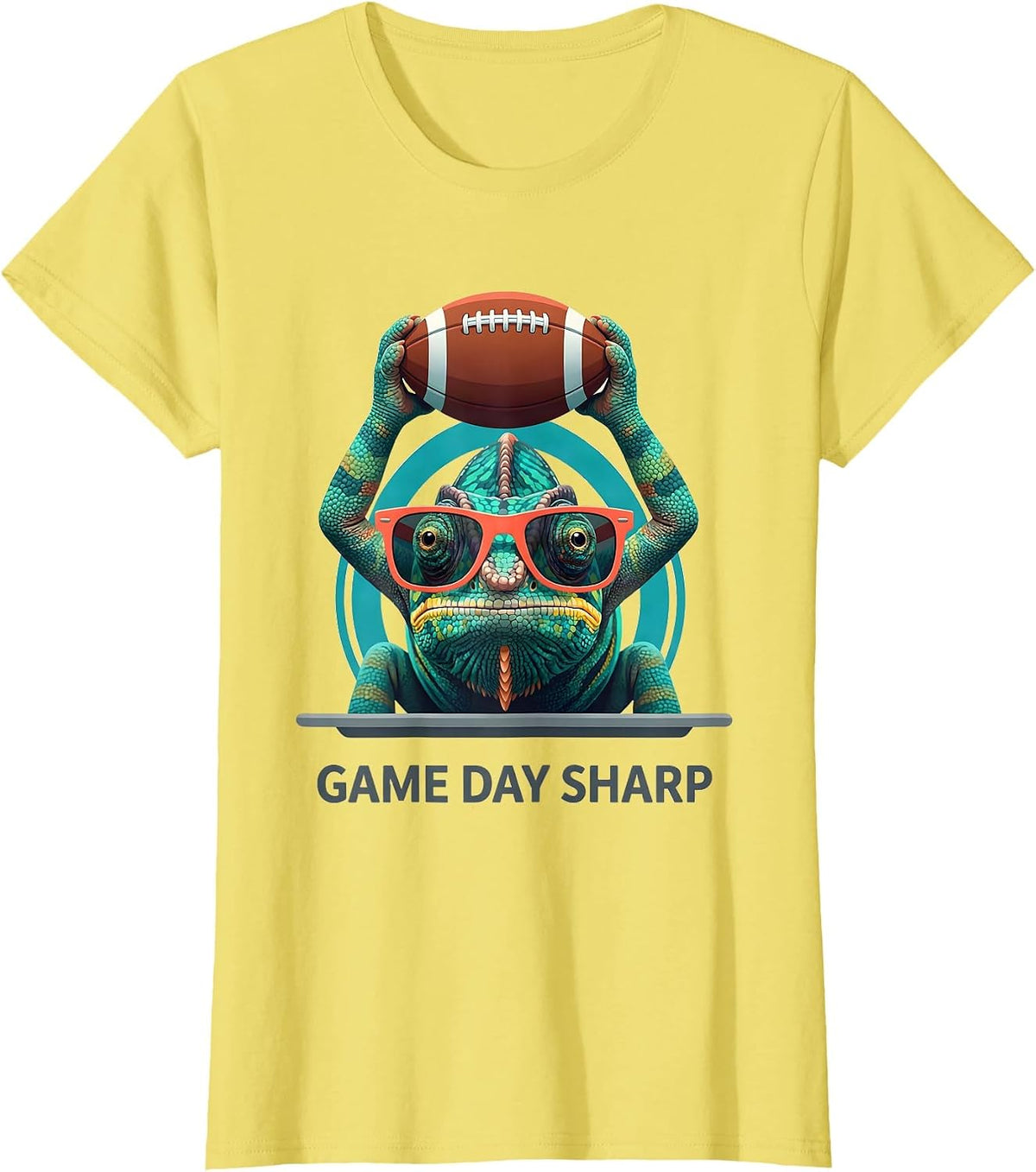 Game Day Sharp Flat Vector Chameleon Mascot Football Season T-Shirt - Lemon Yellow