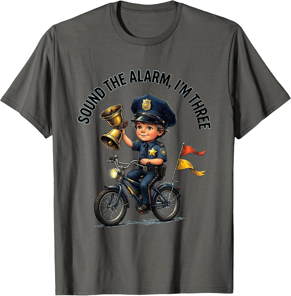 Men's Sound the Alarm, I'm Three Future Police Officer Kids T-Shirt - Asphalt Grey