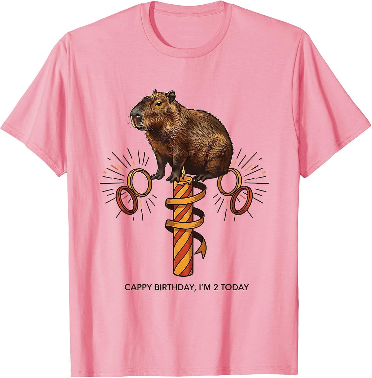 Men's Cappy Birthday I'm 2 Today Funny Capybara Kawaii Birthday T-Shirt - Pink