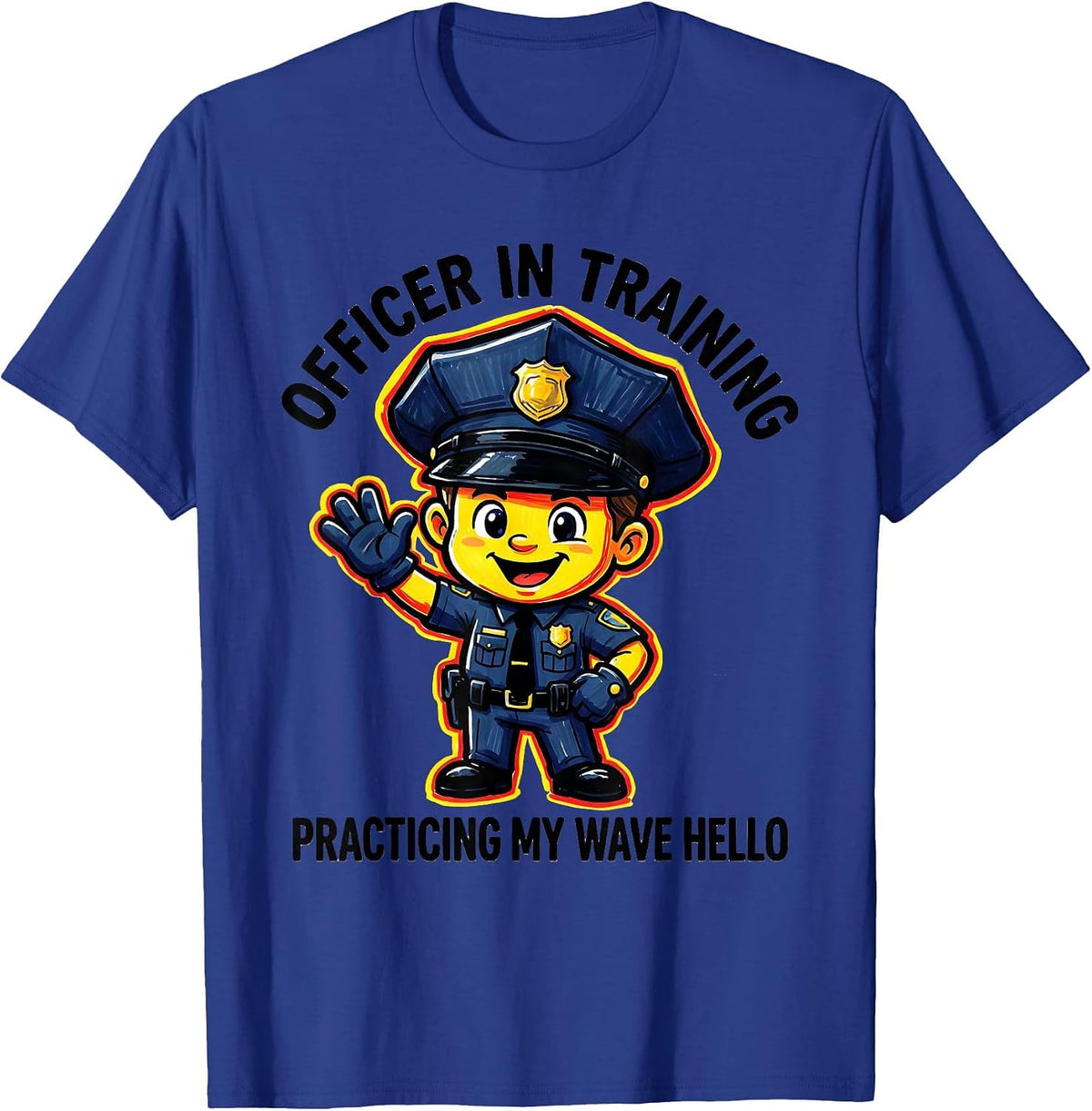 Men's Officer In Training, Practicing My Wave Hello Kids Police T-Shirt - Royal Blue