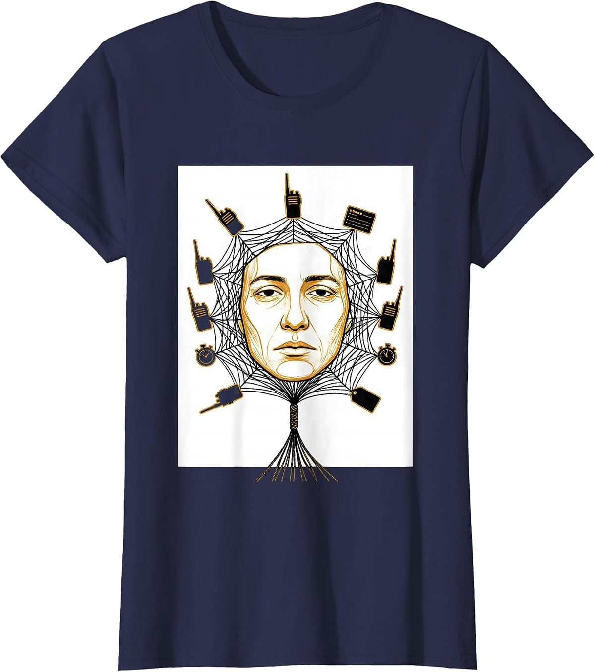 Women's Spiderweb Duty Objects Calm Face Paraprofessional Humor T-Shirt - Navy Blue