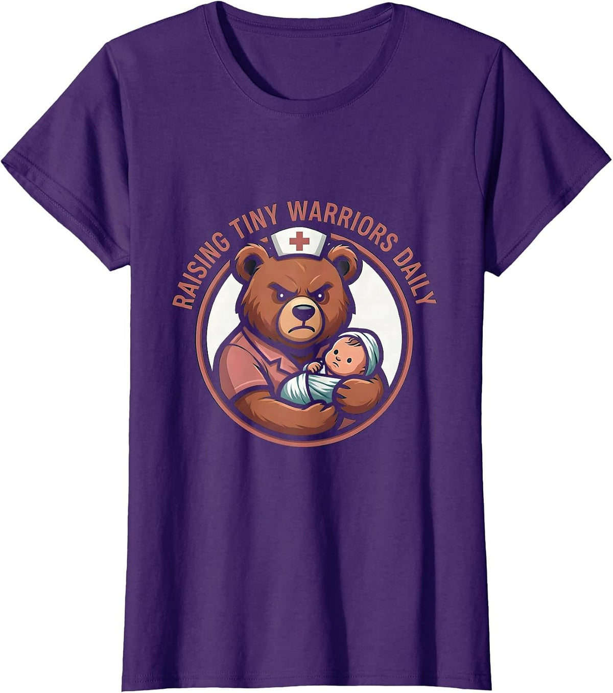 Women's Raising Tiny Warriors Daily NICU Nurse Design T-Shirt - Purple