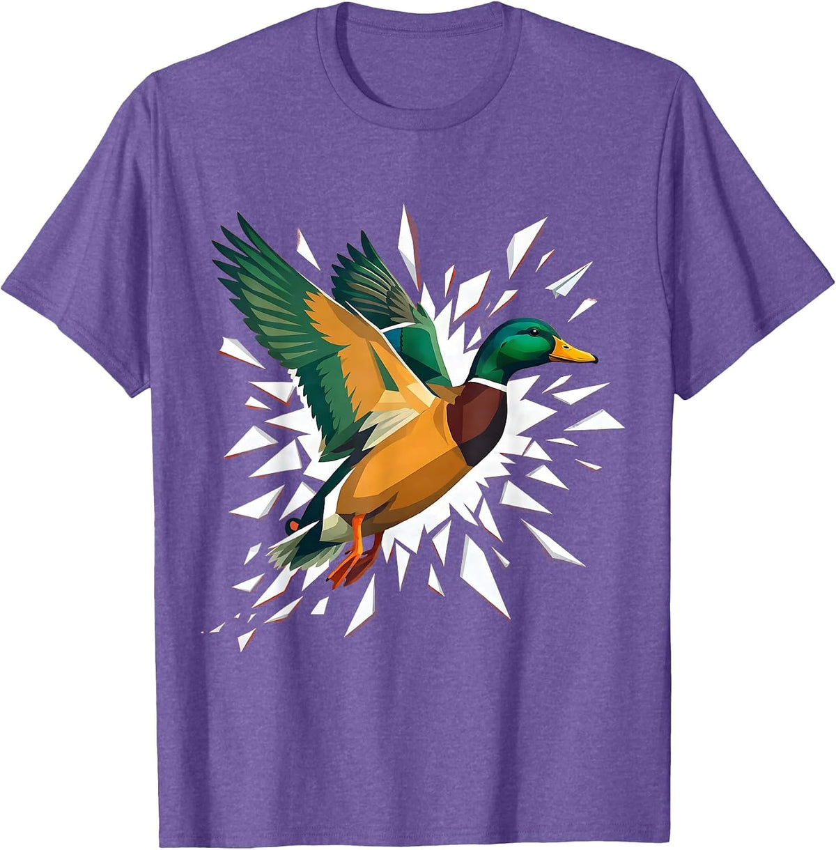 Men's Duck Bursting Through Paper in Flight T-Shirt - Purple Heather