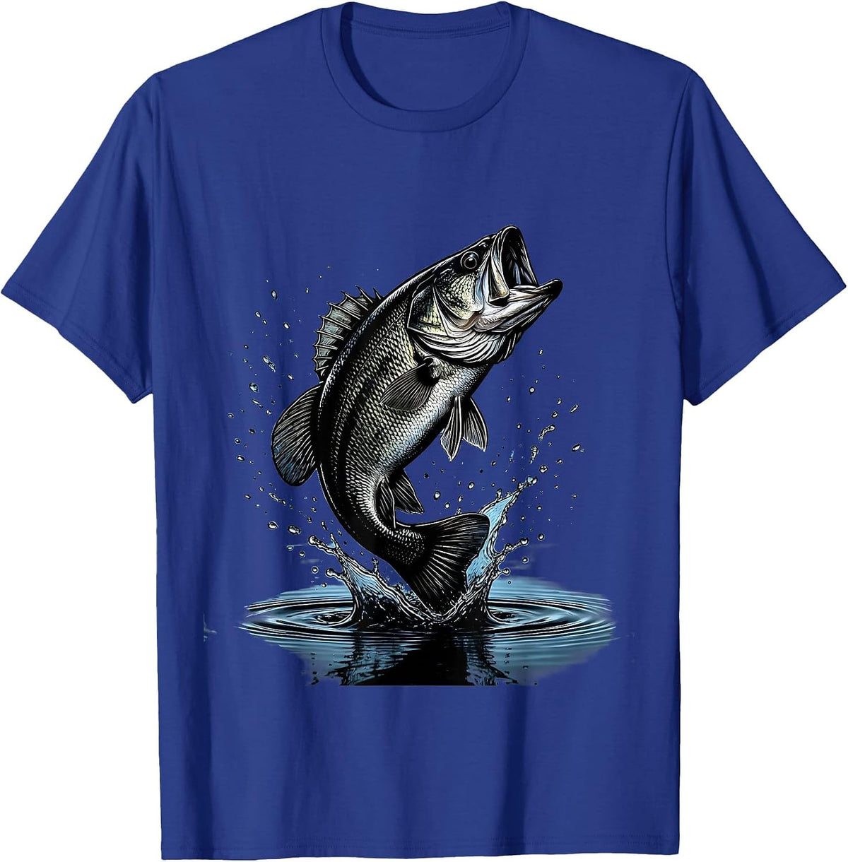 Largemouth Bass Leaping From Water Fishing Design T-Shirt - Royal Blue