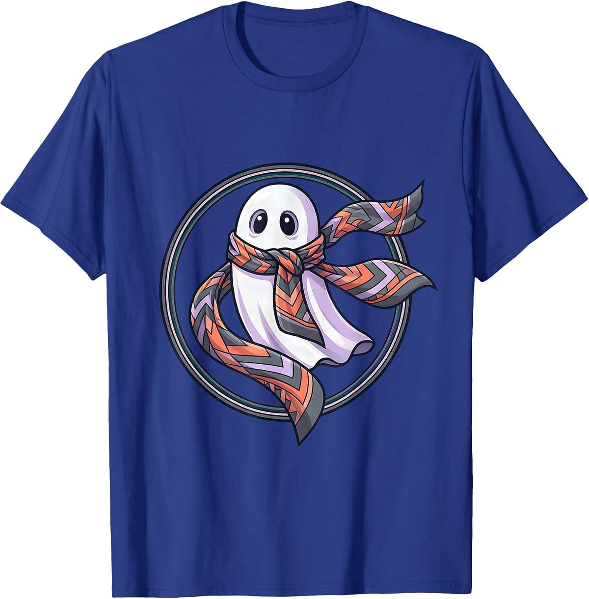 Boo Jee Ghost Designer Silk Scarf Illustration T-Shirt - Royal Blue