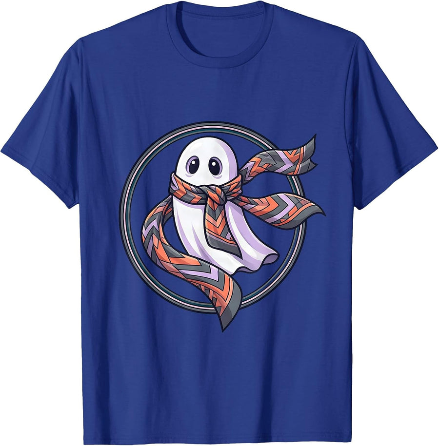 Boo Jee Ghost Designer Silk Scarf Illustration T-Shirt - Royal Blue