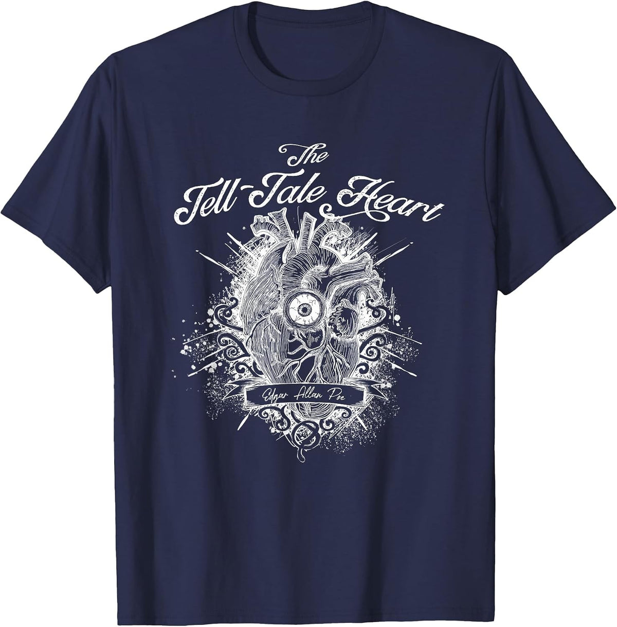 The Tell Tale Heart, Edgar Allan Poe, Gothic Literature tee T-Shirt - Navy Blue