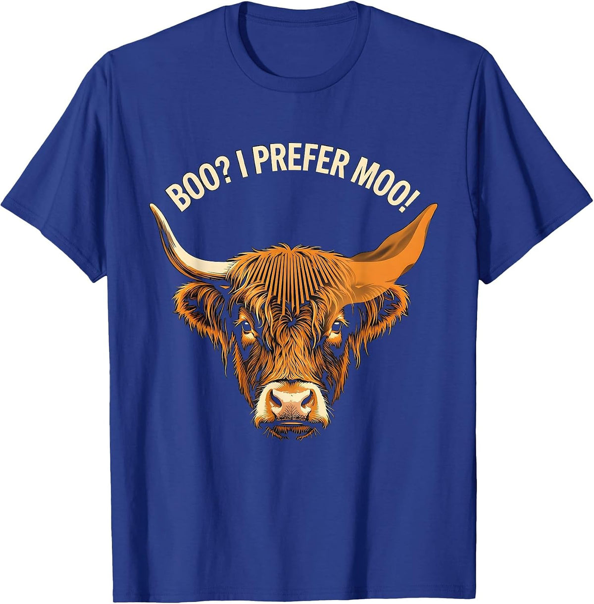 Men's Boo? I Prefer Moo! Funny Highland Cow Halloween Fall T-Shirt - Royal Blue