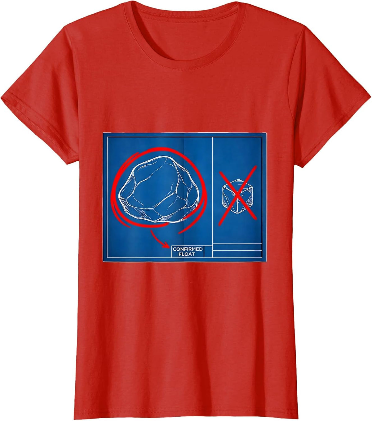 Women's Confirmed Float Technical Blueprint Rock Collector Geology T-Shirt - Red