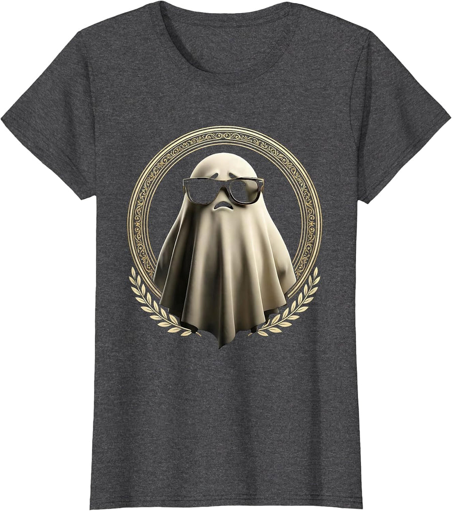 Boo Jee Ghost Wearing Designer Sunglasses T-Shirt, Women, Dark Heather Grey, 3X-Large - As Pictured