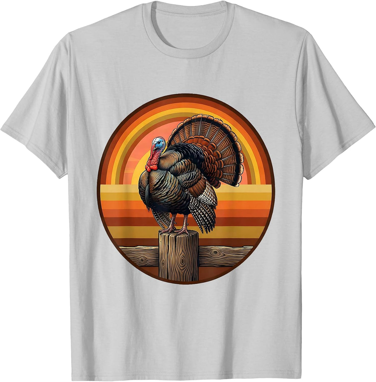 Men's Turkey on Rustic Fence Post Illustration T-Shirt - Silver Grey