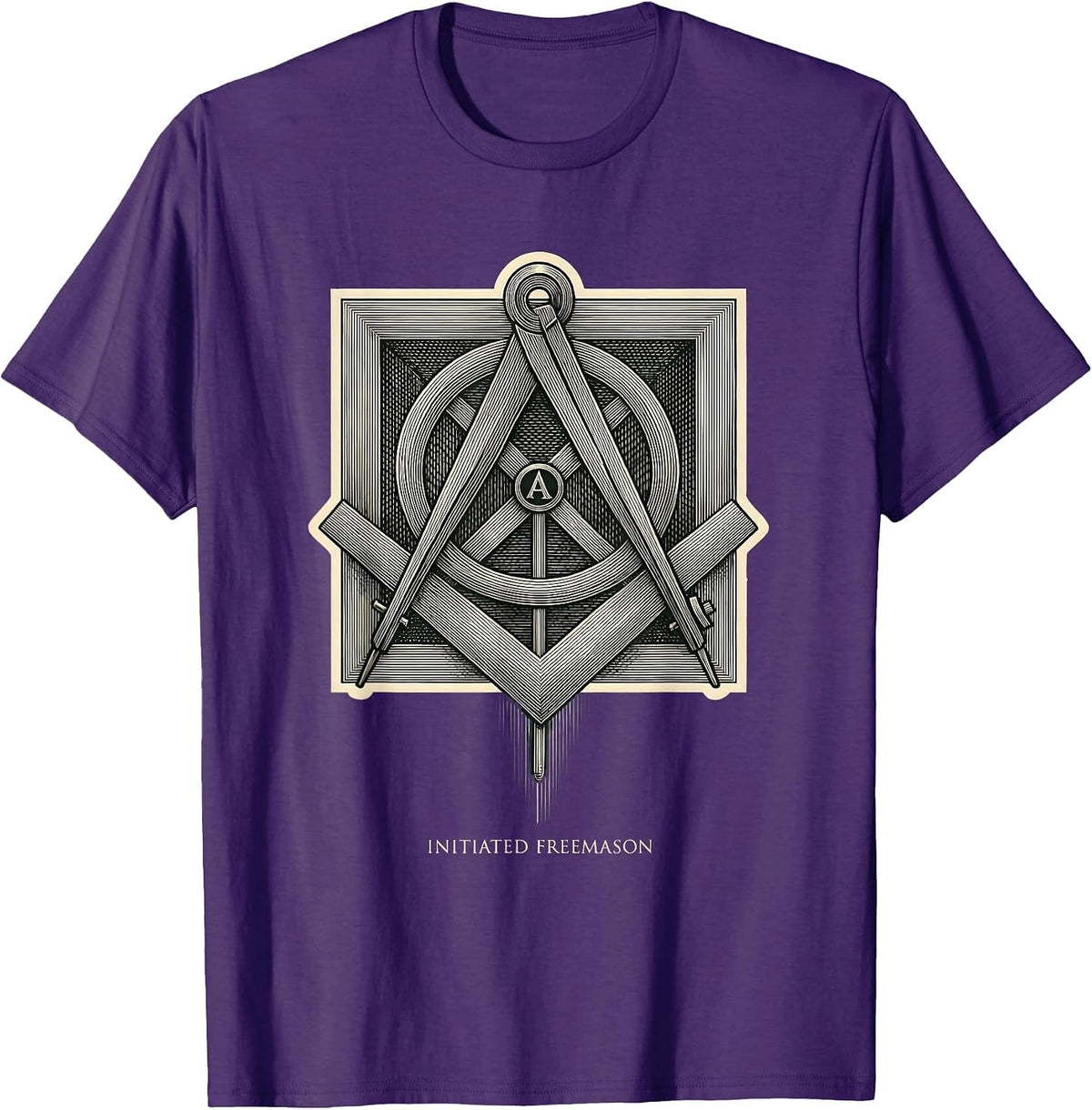 Initiated Freemason Crosshatch Etching Masonic Square T-Shirt - Purple