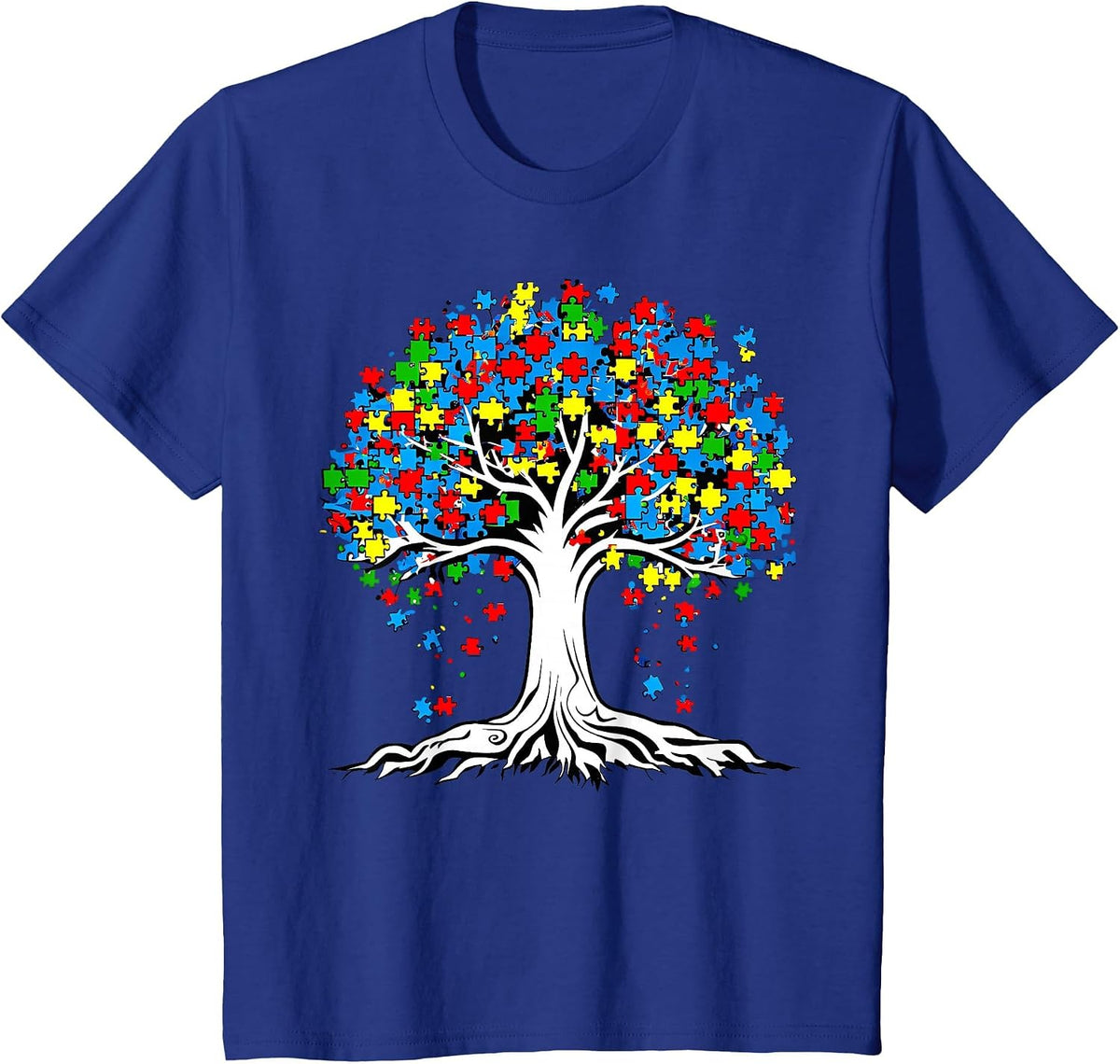 Tree Puzzle Autism Awareness Month Funny ASD Support T-Shirt - Royal Blue