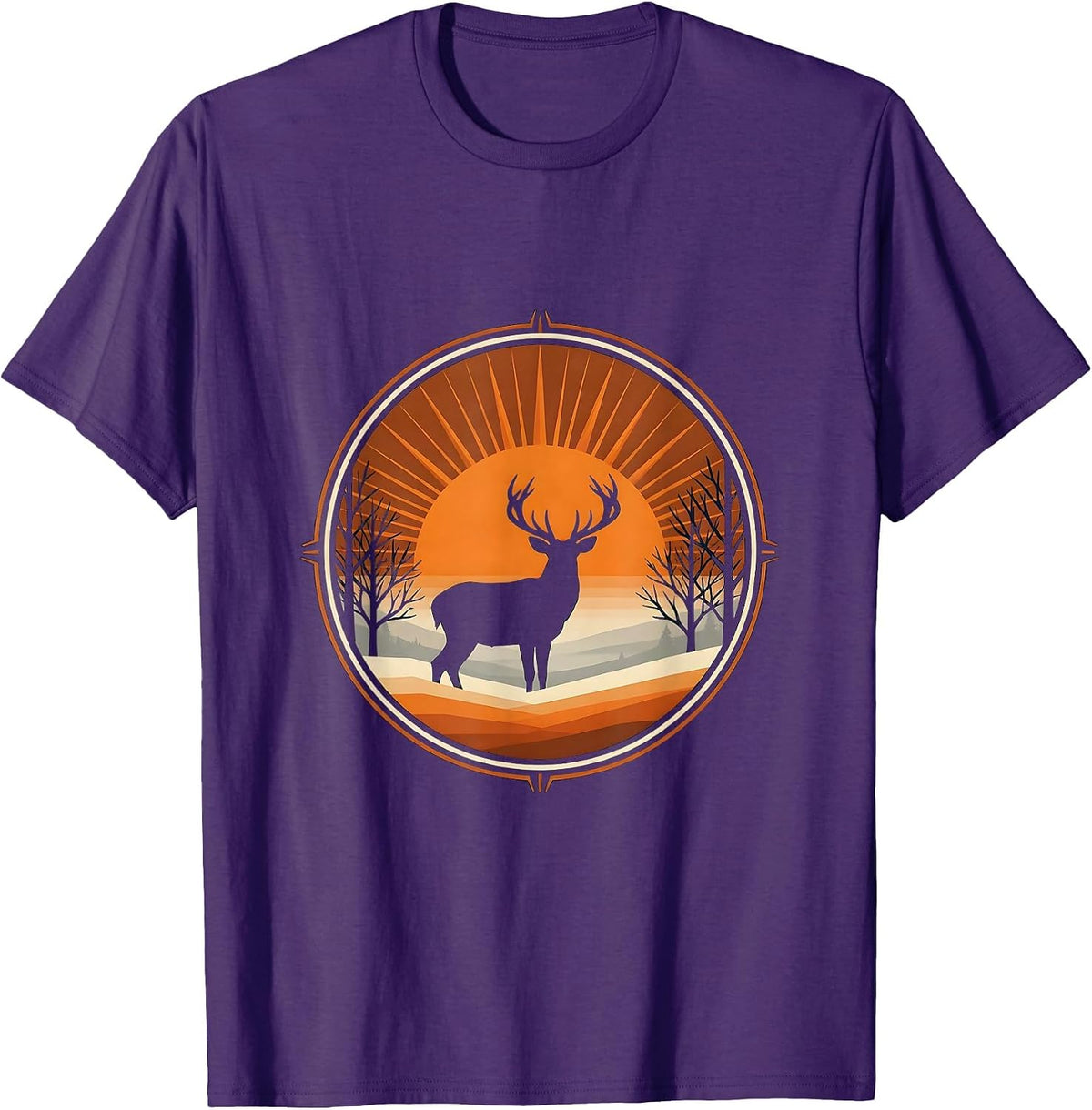 Buck Deer Silhouette Misty Dawn Hunting Design T-Shirt - Purple