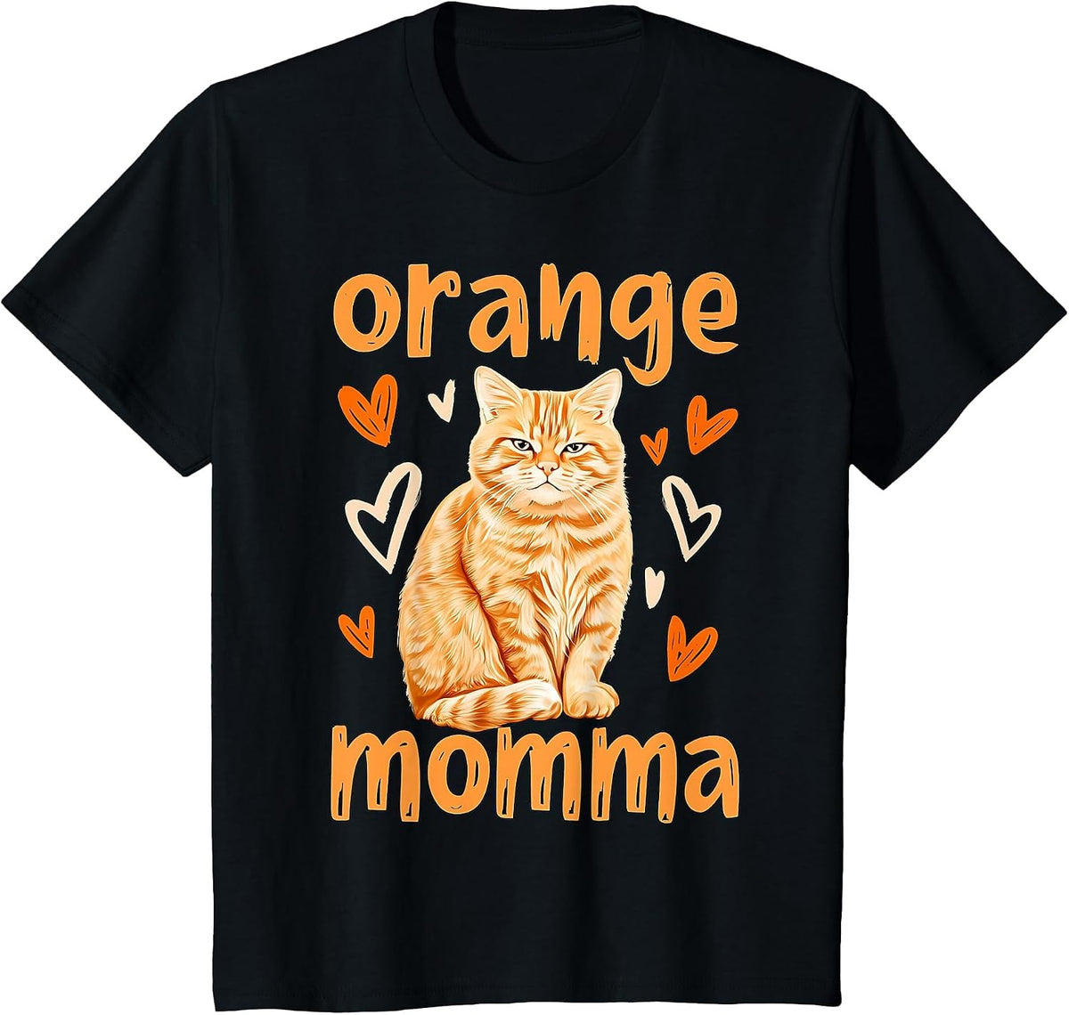 Orange Momma Orange Cat Mom Tabby Cat Heart T-Shirt - Black