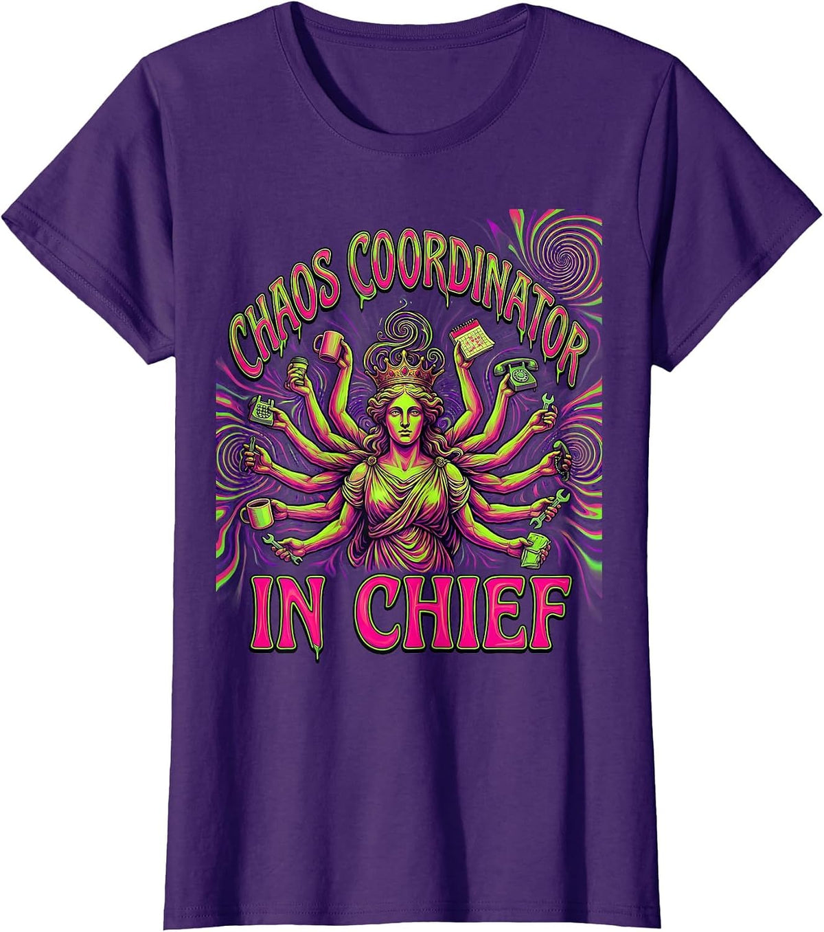Women's Chaos Coordinator In Chief Mom Graphic Design T-Shirt - Purple