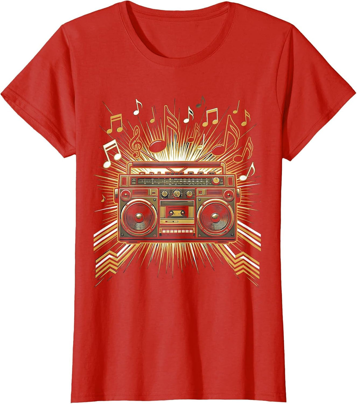Retro Boombox Musical Notes Graphic Tee T-Shirt - Red