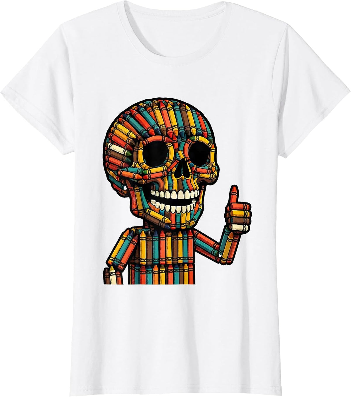 Crayon Skull Colorful Art Illustration T-Shirt - White