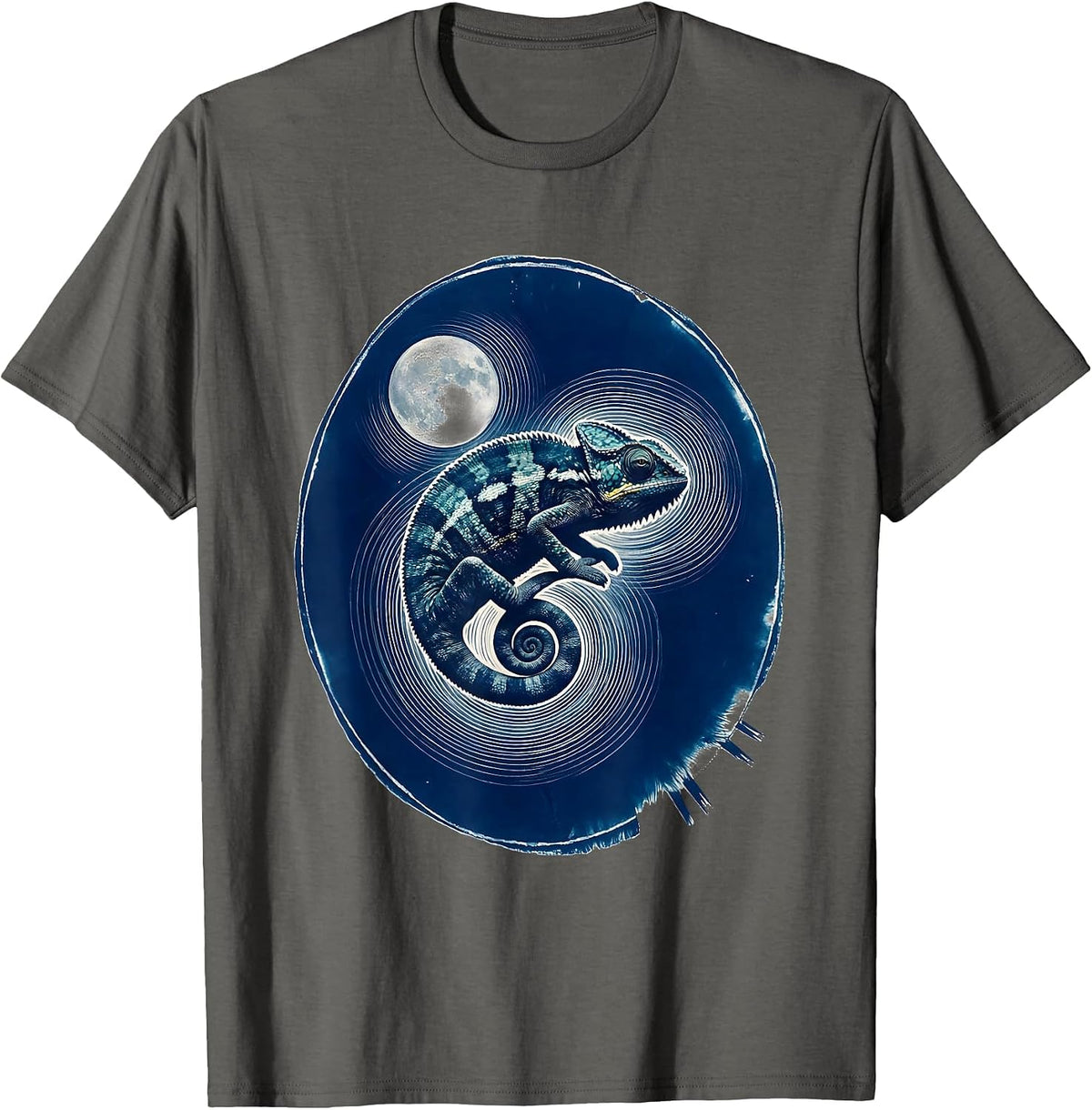 Men's Night Sky Chameleon Cyanotype Animal Lover Gift T-Shirt - Asphalt Grey