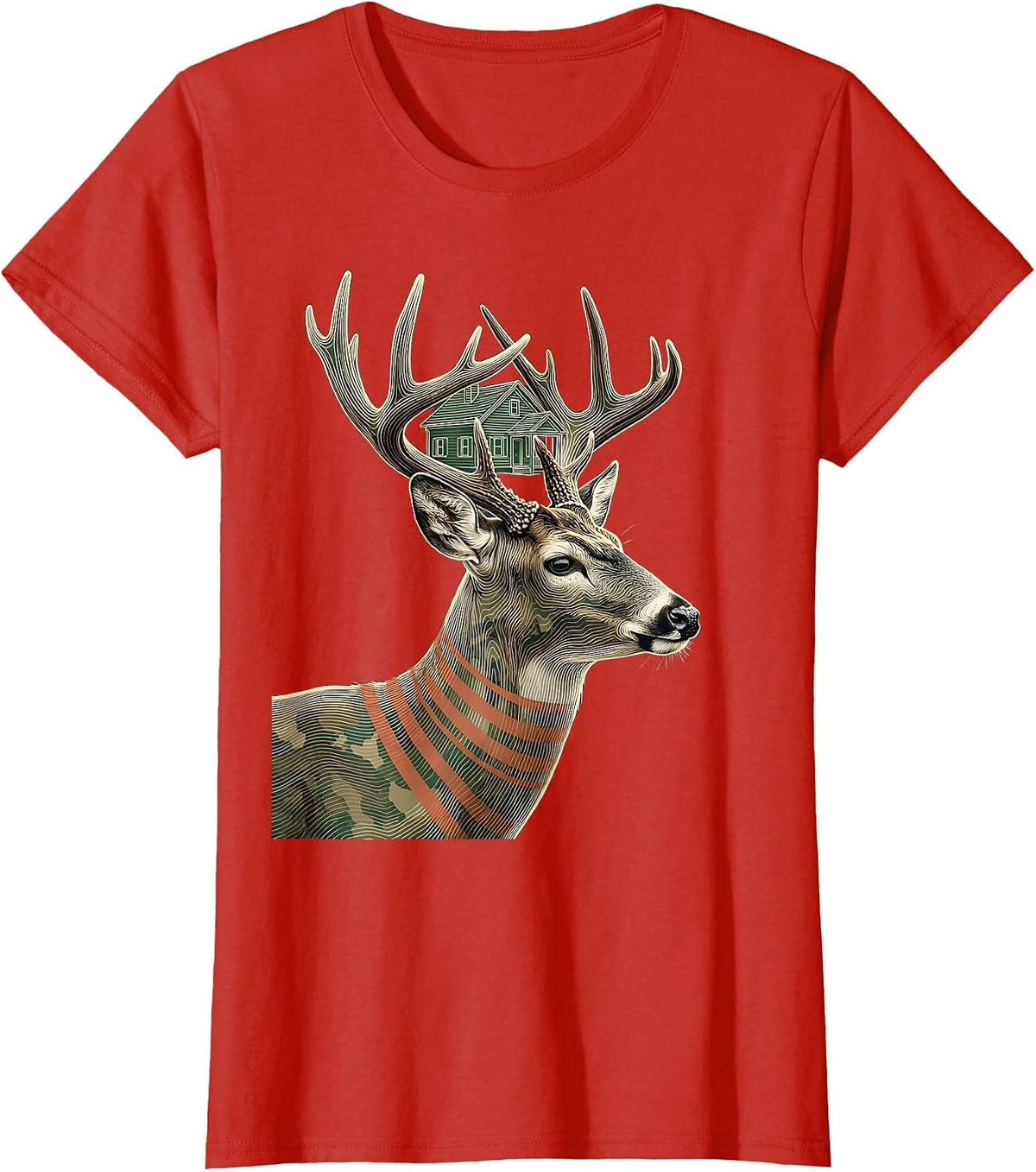 Whitetail Buck Topographic Contour Hunting Dad Gift T-Shirt - Red