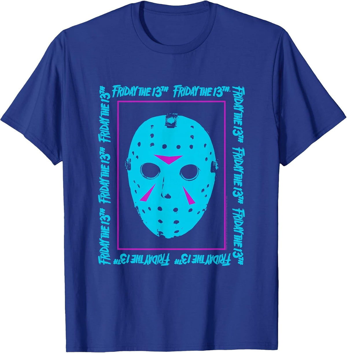Friday the 13th Blue Mask Neon Summerween Horror Movie T-Shirt - Royal Blue