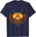 Crossed Drumsticks Snare Drum Musician Graphic T-Shirt - Navy Blue