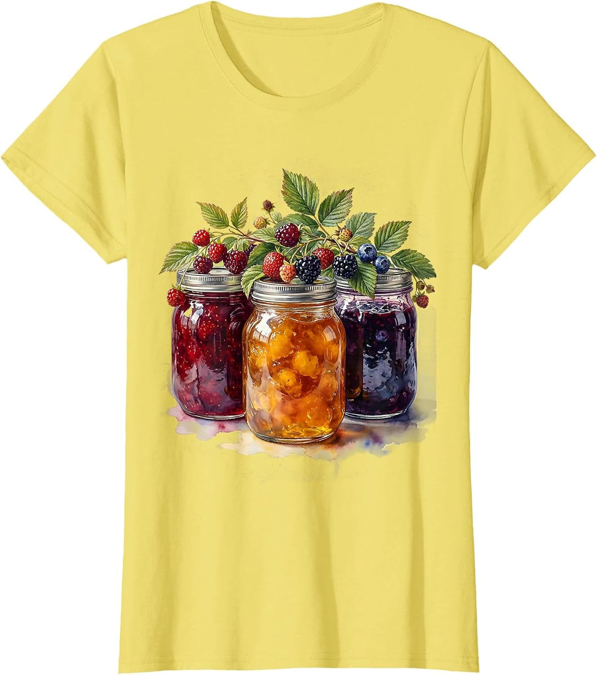 Grandma's Mason Jar Preserves Colorful Illustration T-Shirt - Lemon Yellow