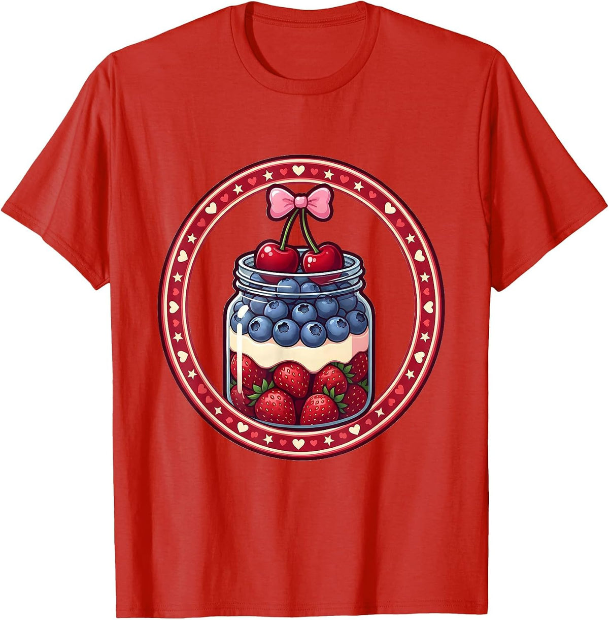 Men's Red White and Blueberries Mason Jar Illustration T-Shirt - Red