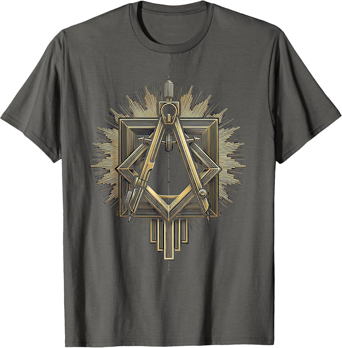 Men's Square and Compasses Art Deco Freemason Masonic Pride T-Shirt - Asphalt Grey