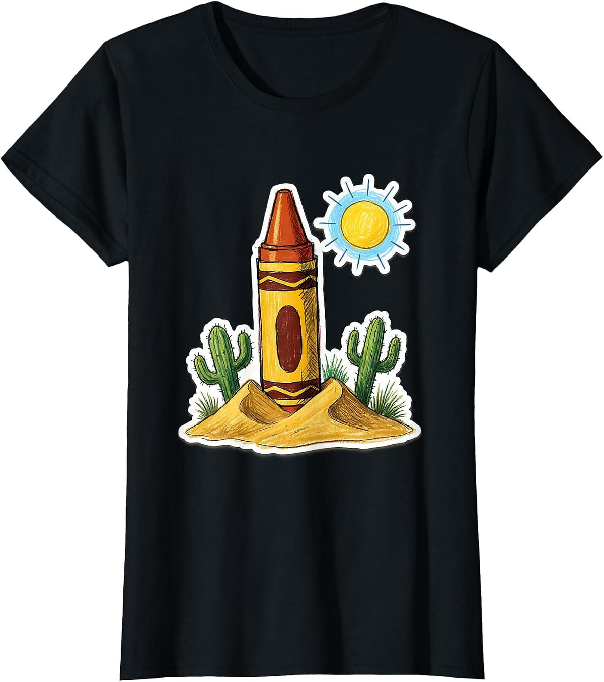 Lone Crayon Desert Illustration Graphic Tee T-Shirt - Black