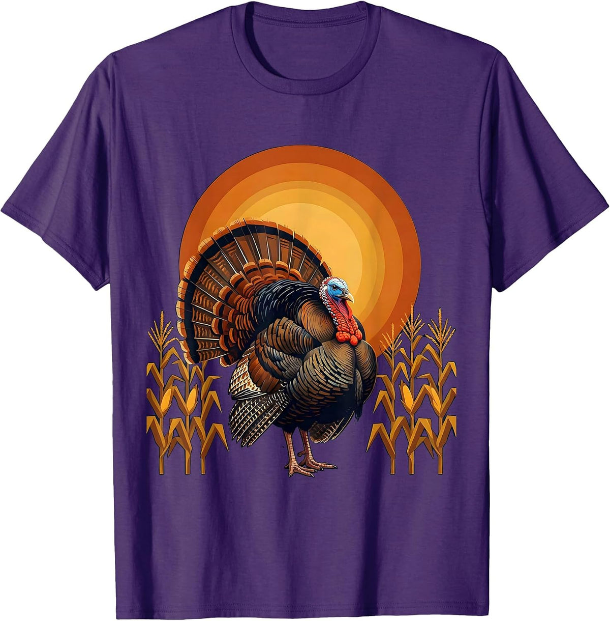 Men's Wild Turkey Strutting Through Golden Cornfield T-Shirt - Purple