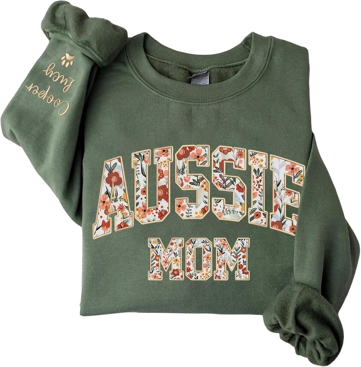 Custom Embroidered Dog Mom Sweatshirt, Dog Mom Sweatshirt with Pet Names On Sleeve, Personalized Pet Lovers Gifts - Aussie