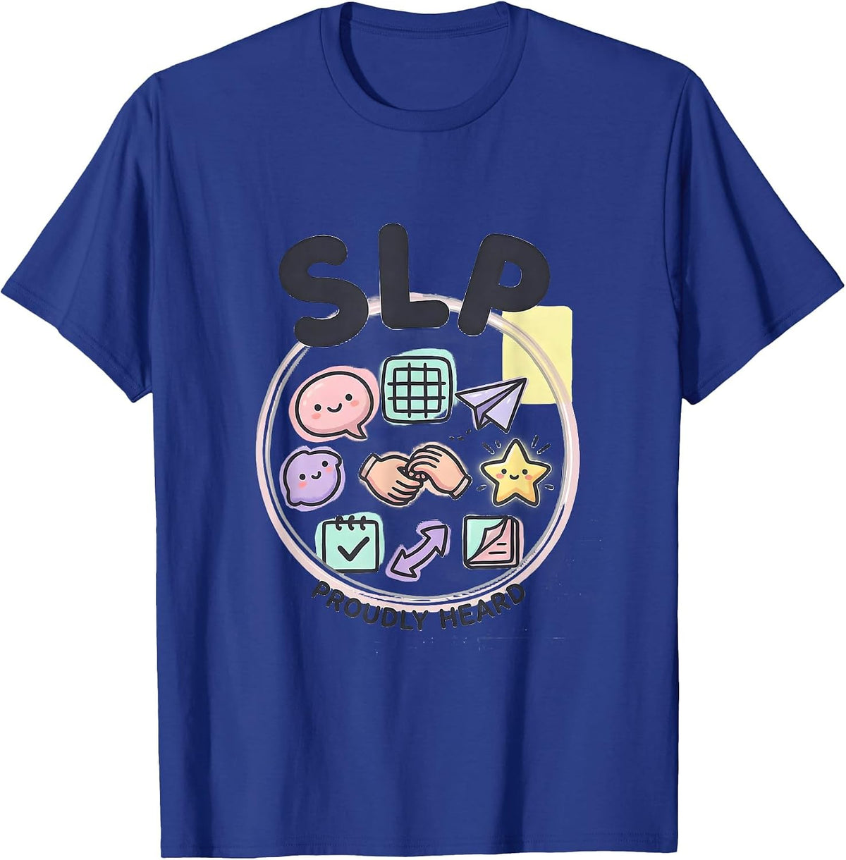 Men's SLP Proudly Heard Kawaii Doodle Speech Language Pathologist T-Shirt - Royal Blue