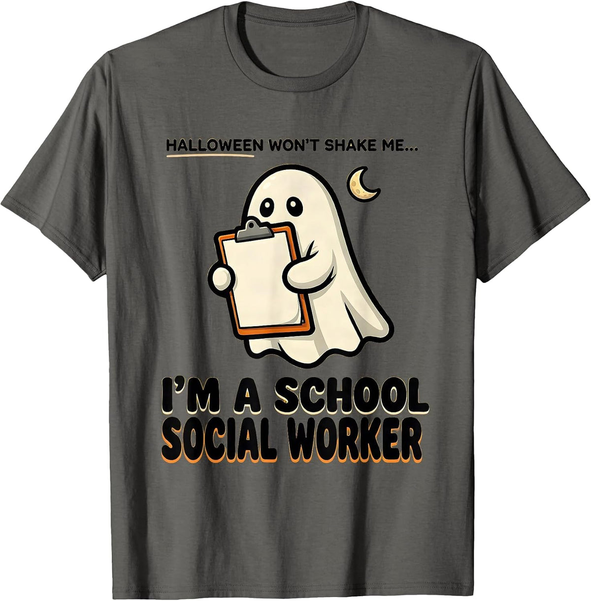 Men's Halloween Won't Shake Me—I'm A School Social Worker Funny T-Shirt - Asphalt Grey