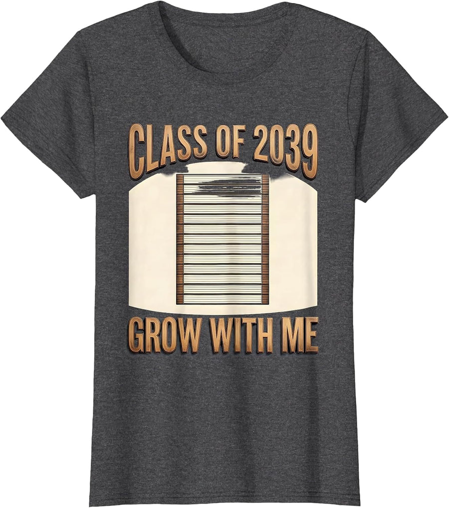 Women's Class Of 2039 Grow With Me Sentimental Keepsake First Day T-Shirt - Dark Heather Grey