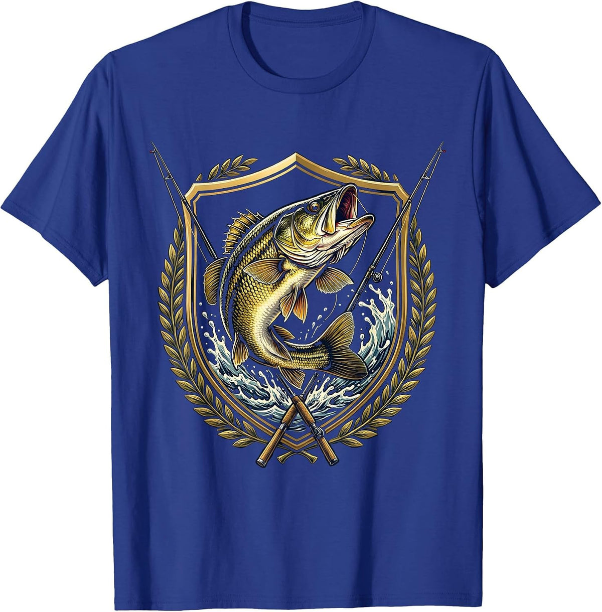 Largemouth Bass Leaping Fishing Graphic T-Shirt - Royal Blue