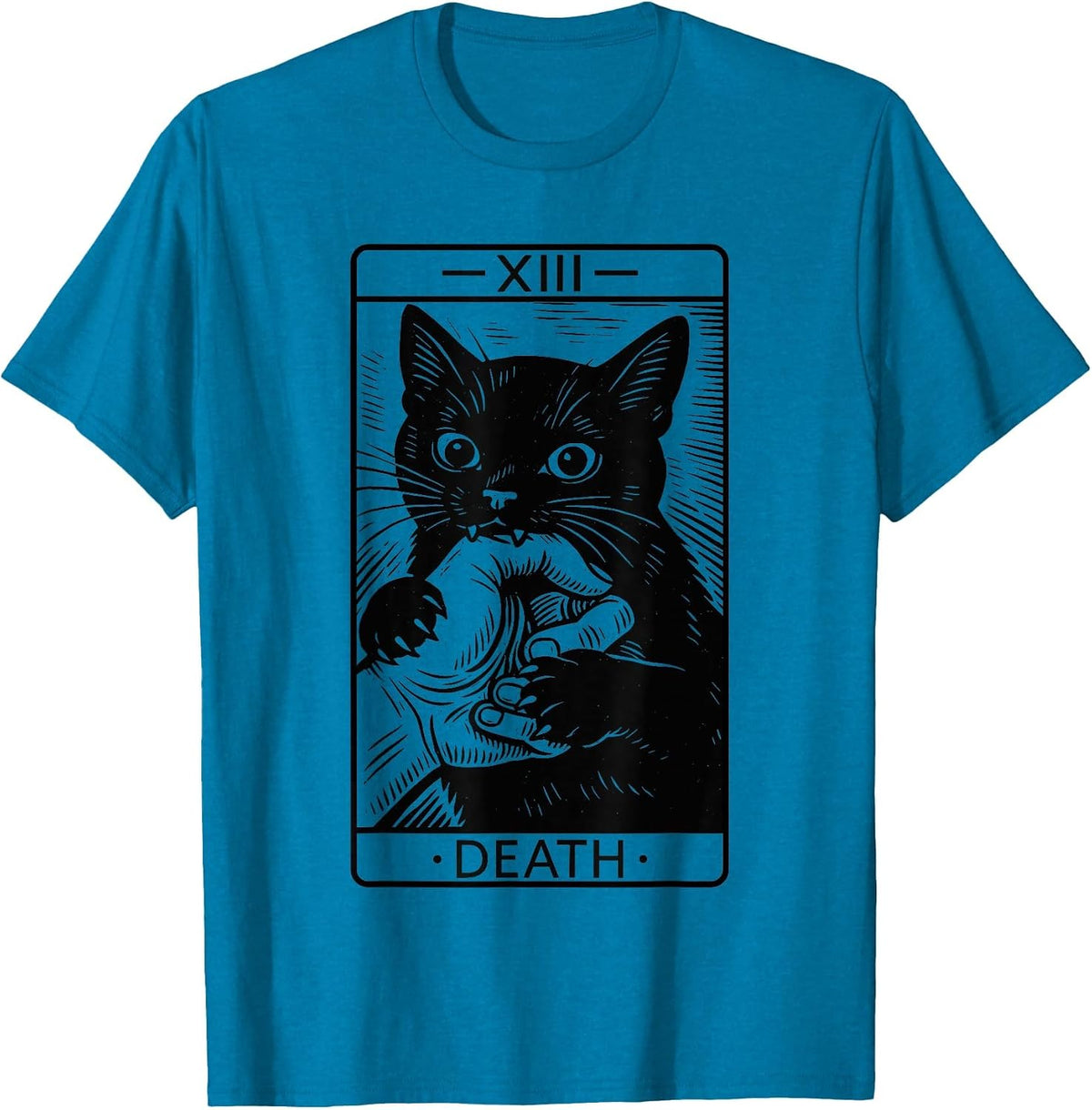 Black Cat Tarot Card Shirt, Funny Witchy Halloween Meme T-Shirt - Sapphire Blue