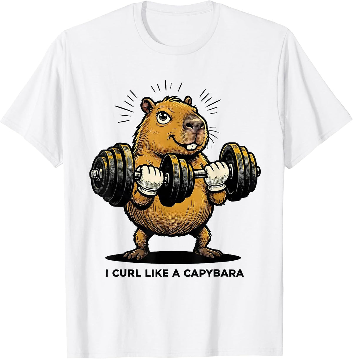 Men's I Curl Like A Capybara Funny Gym Animal Pun Weightlifting T-Shirt - White