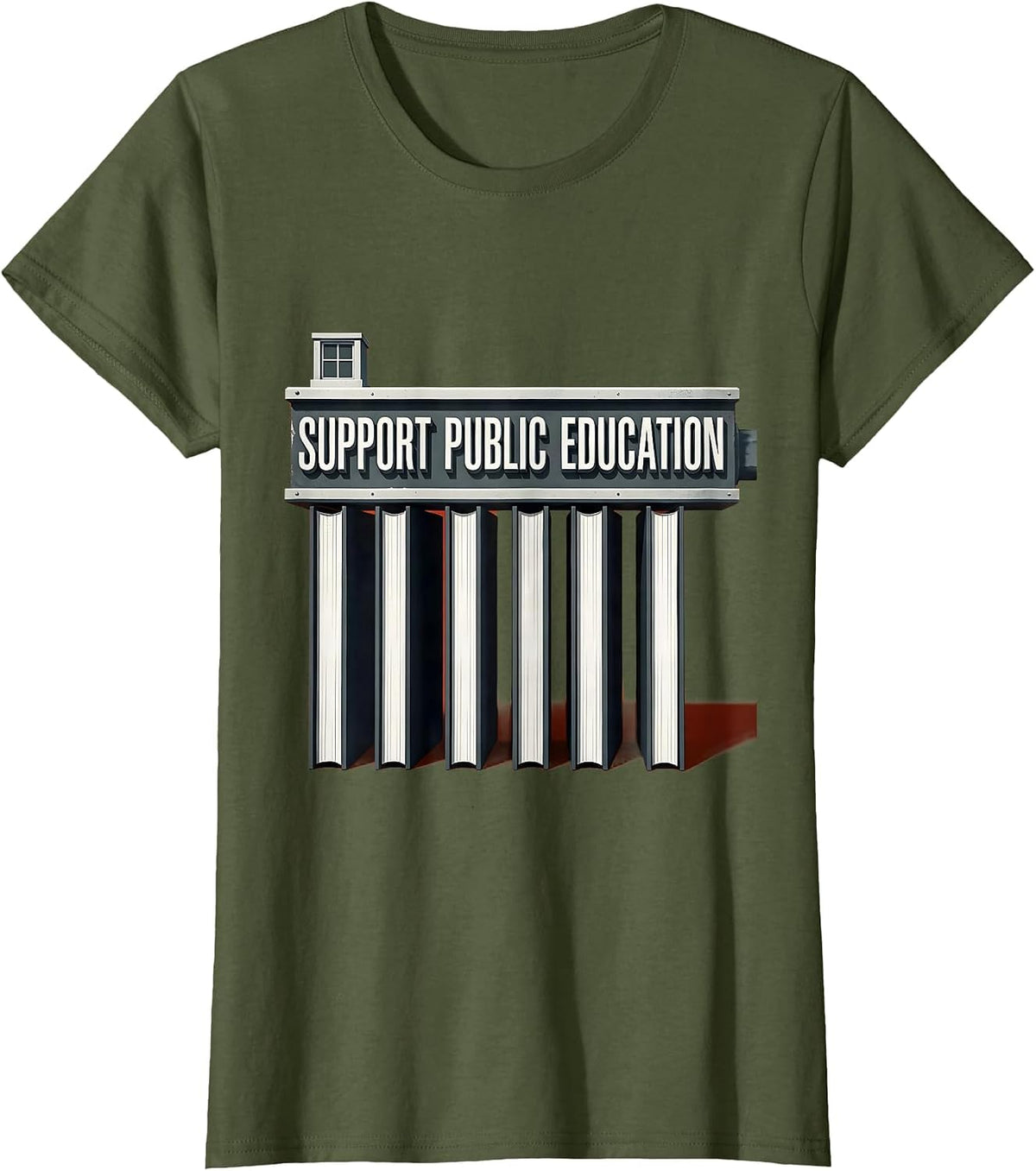 Women's Support Public Education Red For Ed Teacher Protest T-Shirt - Olive Green