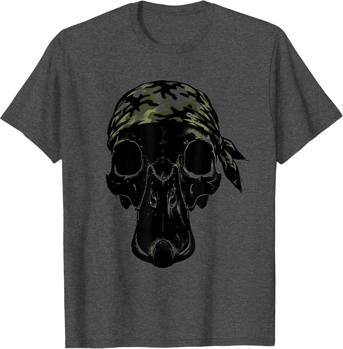 Men's Duck Skull Camo Bandana Graphic Tee T-Shirt - Dark Heather Grey