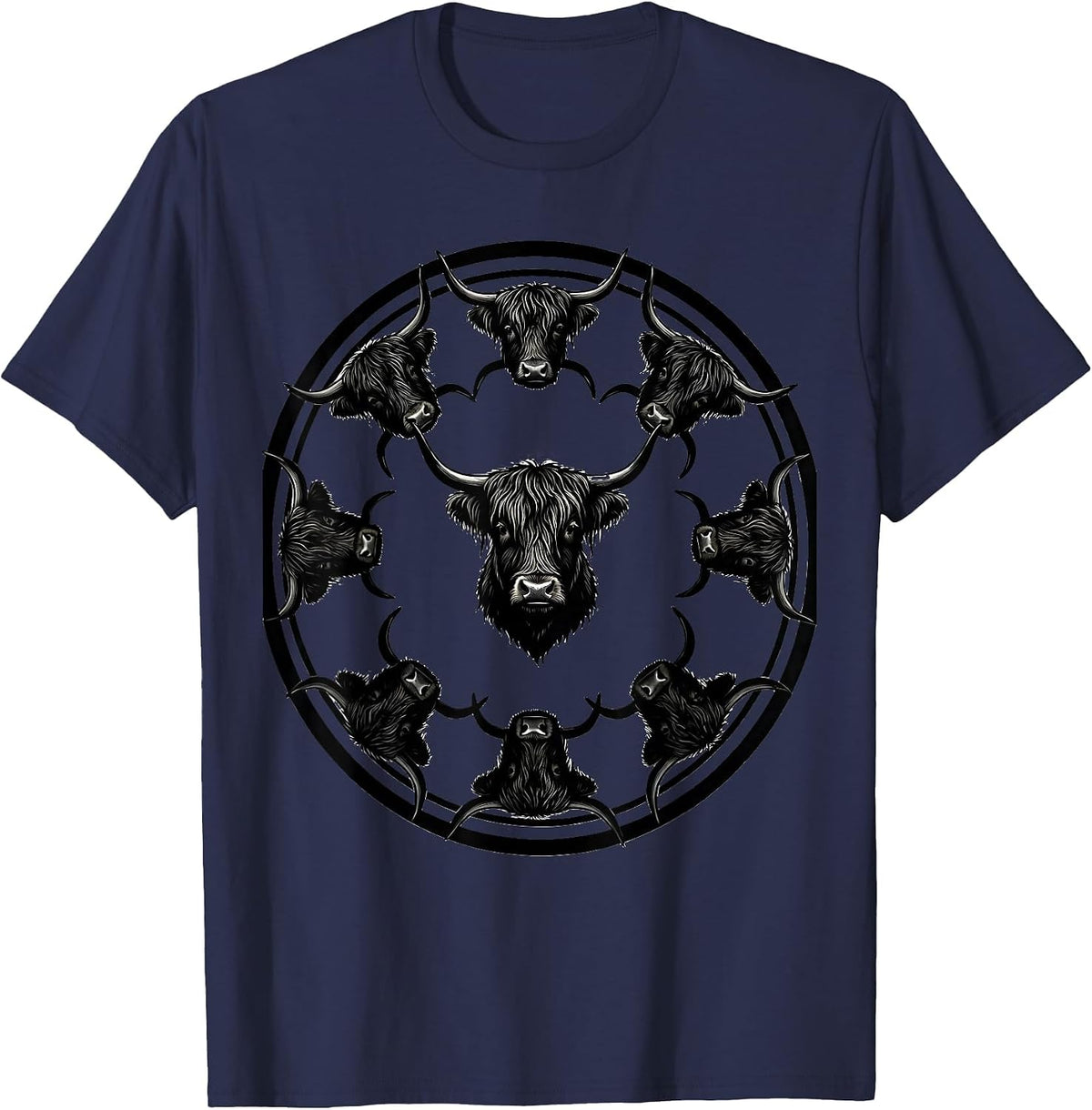Sealed Highland Cow Badge Silhouette Cute Cow Lover Gift T-Shirt - Navy Blue