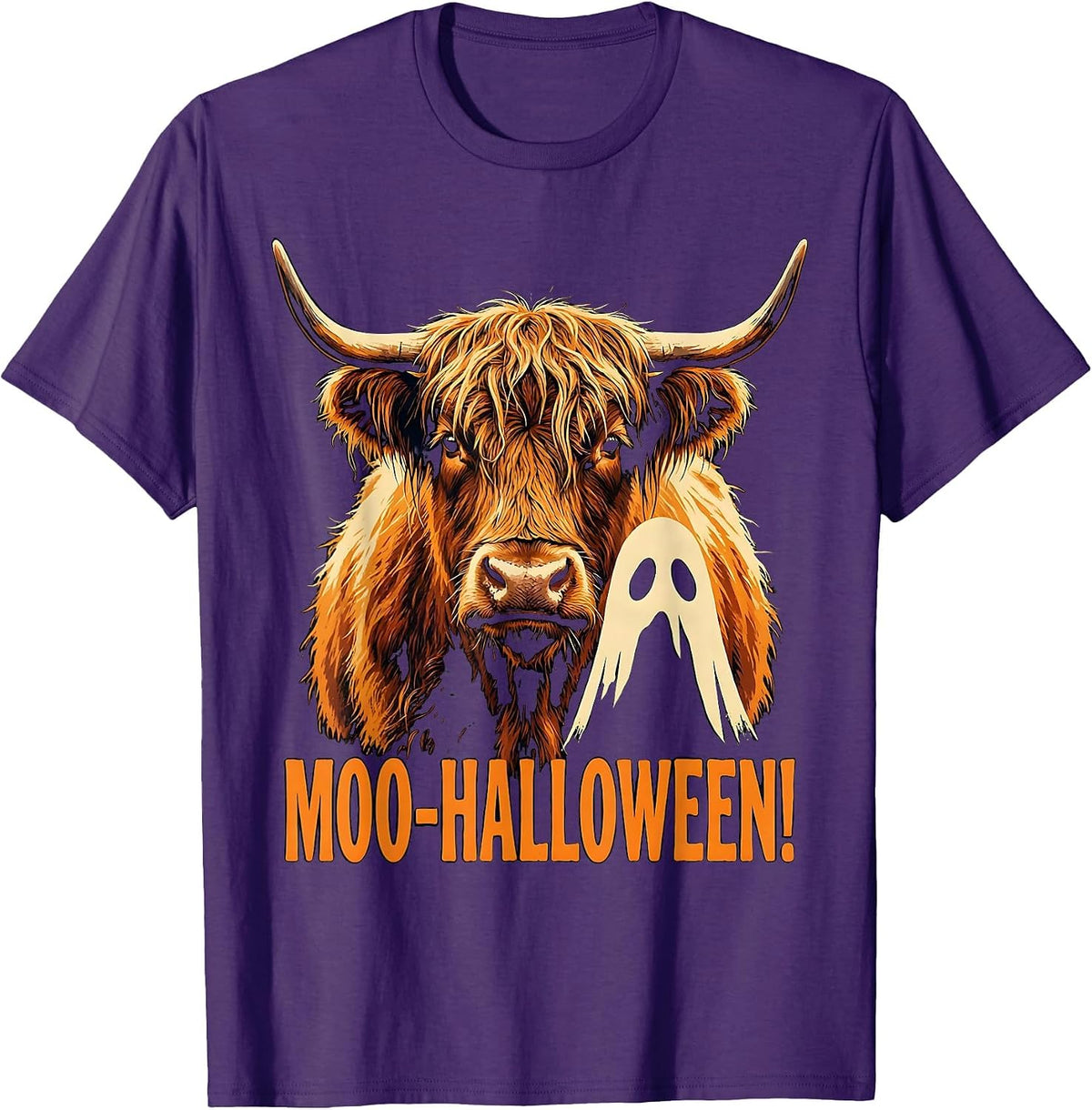 Men's Moo-Halloween! Whimsical Highland Cow Halloween Humor T-Shirt - Purple